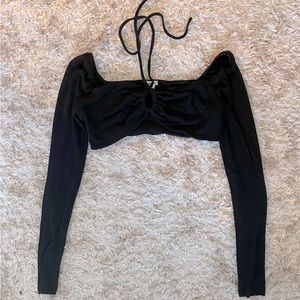 Long Sleeve Tie Halter Crop Top